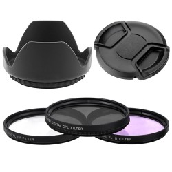 Kit 3 Filtres UV CPL FLD + Pare soleil et Lens Cap